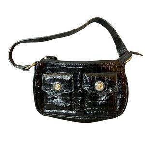 XOXO Black Faux Leather Shoulder Bag Small, Chic, Dual Front Pocket Purse